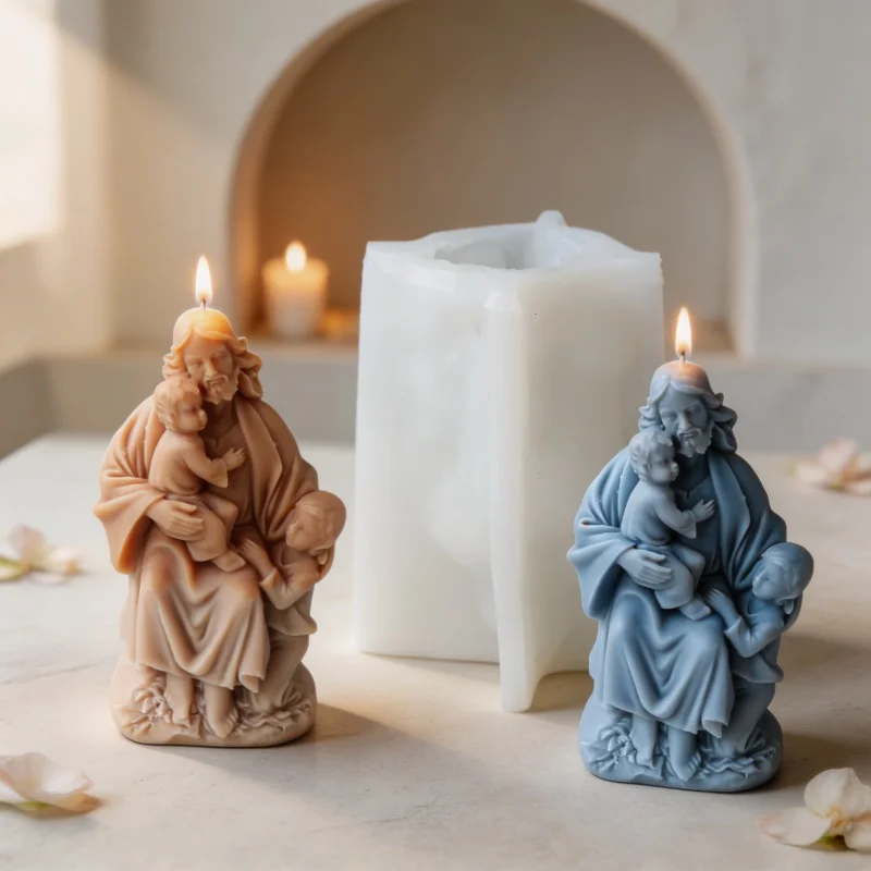 3D-Silikonform für Kerzen in Form der Heiligen Familie, Statue von Heiliger Joseph und Kindern, Wachsform für DIY-Seifen, Harze, Gips, katholisches Heimdekor, Geschenk