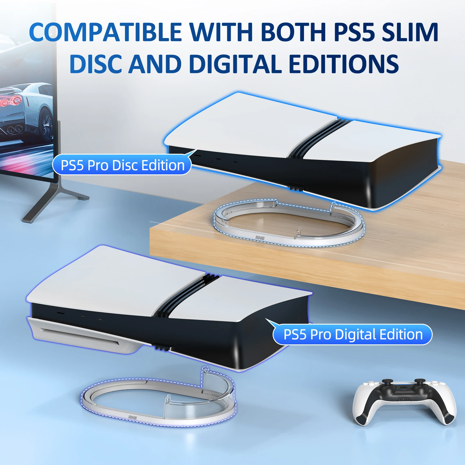 IINE penyangga Horizontal untuk PS5 Pro/stabilitas & cakram & Digital & instalasi mudah & perlindungan serbaguna & mudah untuk disimpan
