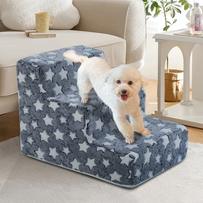 

Pet Ramp Three Stairs High Density Soft Foam Anti-skid Steps Removable and Washable Injured Dogs and Cats Three Training Stairs
