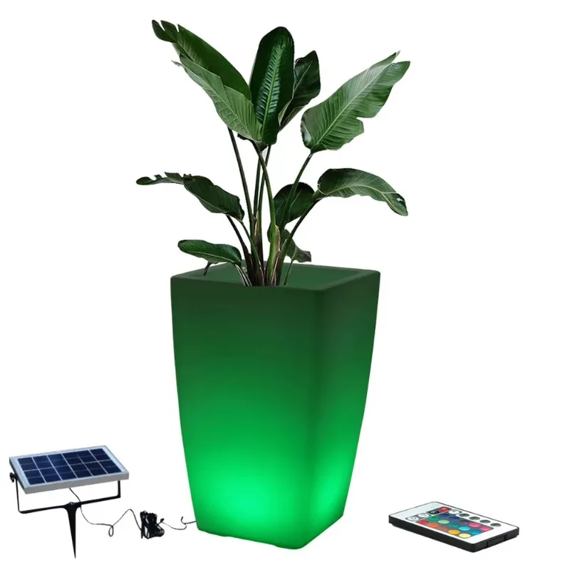 

Smart Remote Control LED Planter Indoor Outdoor Plastic Block Planter Garden Elegant Glow Floor Lamp for Home or Party