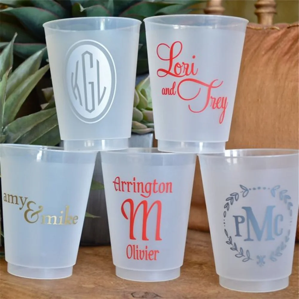 Personalized Wedding Shower Shatterproof Party Cups, Engagement Party Frosted Plastic Cups, Custom Frost Flex Event Cups, Reusab