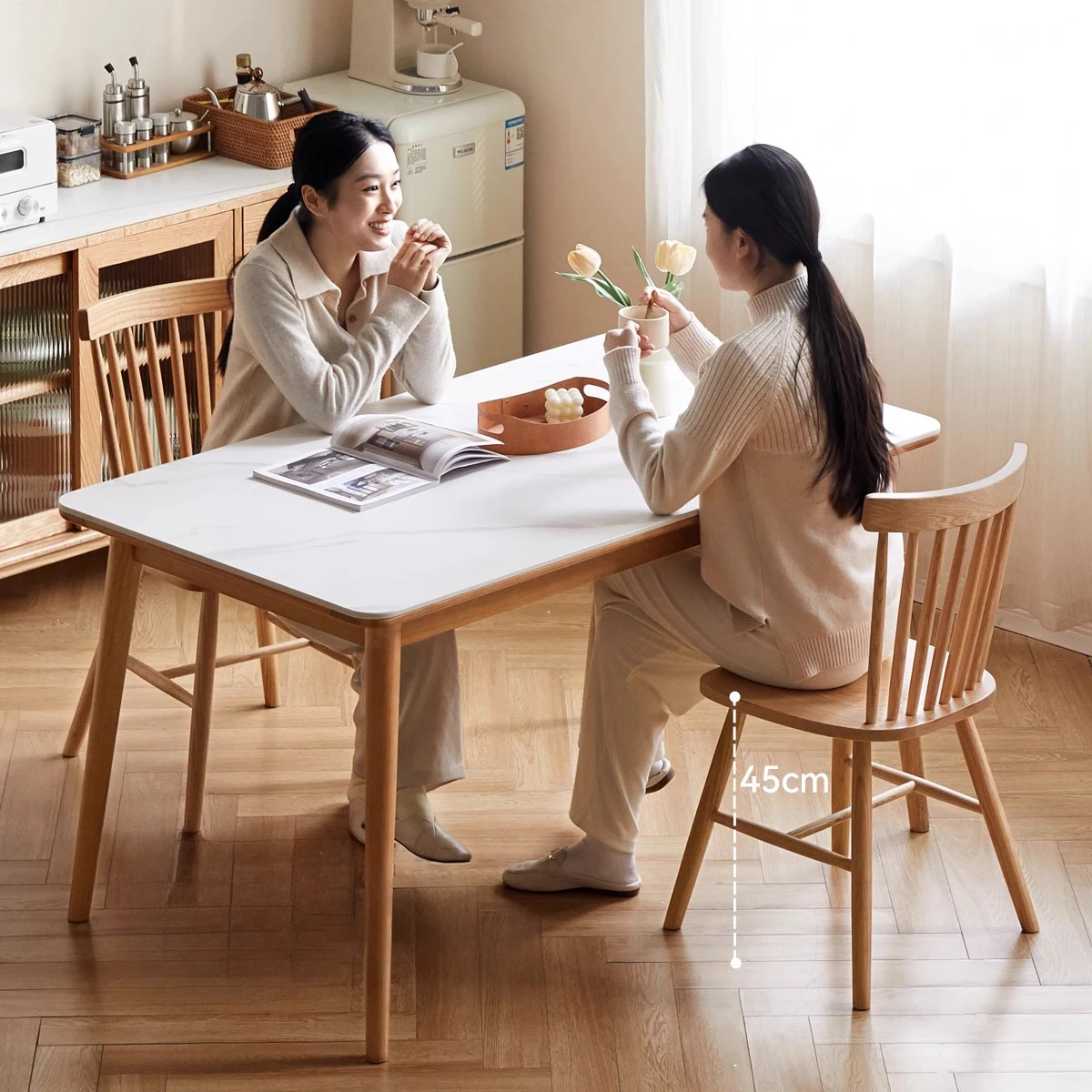 

#Solid Wood Dining Chair With Backrest Apartment Home Chair