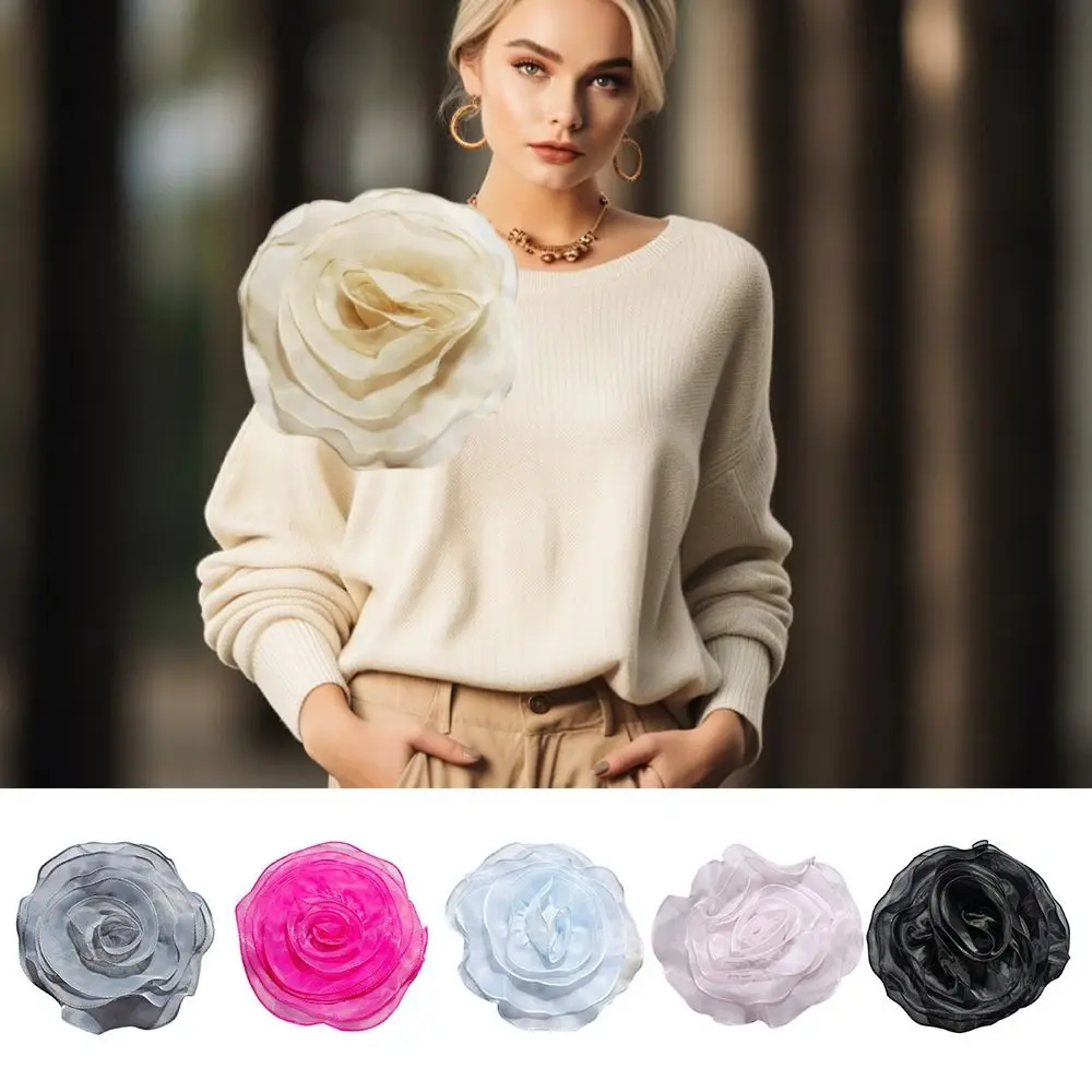 Organza Brooch Fashion DIY Sewing Applique 27CM Rose Flower Patch Fabric Artificial Chest Flower