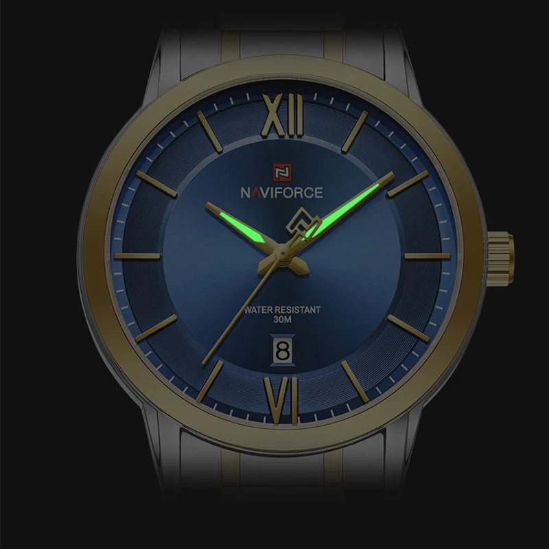 

Новый стиль NAVIFORCE, новые мужские кварцевые часы со светящимися стрелками, календарь, дисплей, ремешок из нержавеющей стали, 3 атм, водонепроницаемые мужские часы 2025