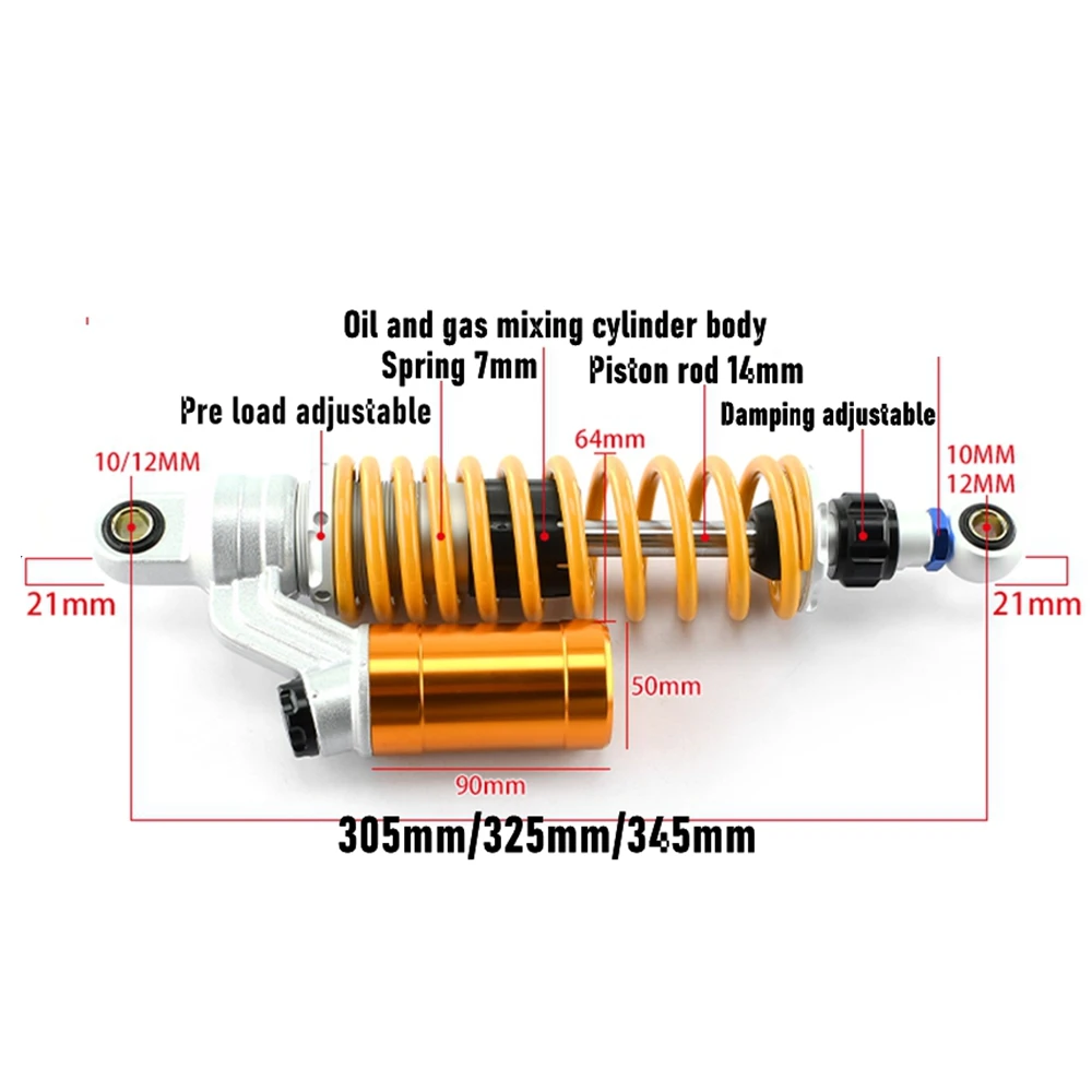 305mm 325mm 345mm Adjustable Motorcycle Rear Shock Absorber Suspension For Honda Yamaha Kawasaki Suzuki Moto Scooter Dirt Bike