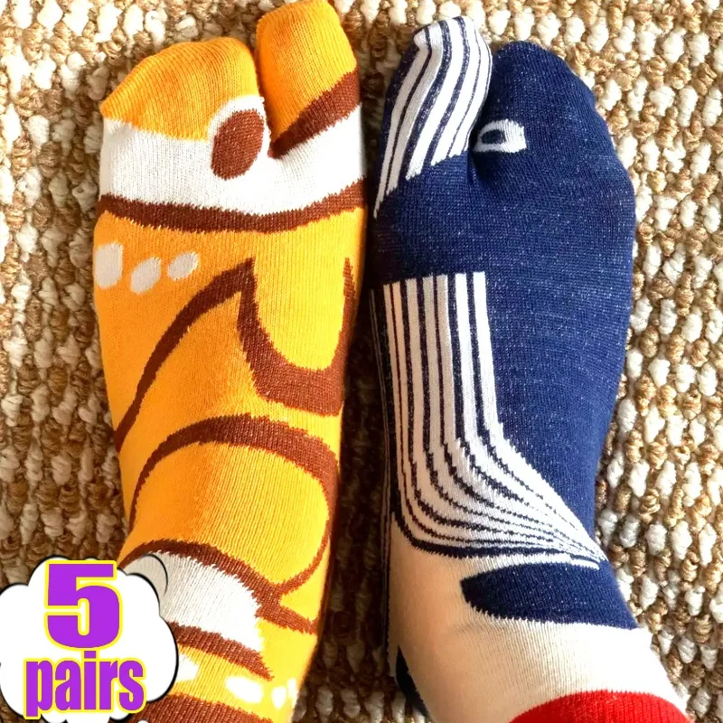 

1/5Pairs Fashion Garden Eel Split Toe Socks Funny Abstract Aquarium Mid-tube Stockings for Women Men Cartoon Foot Cover Socks