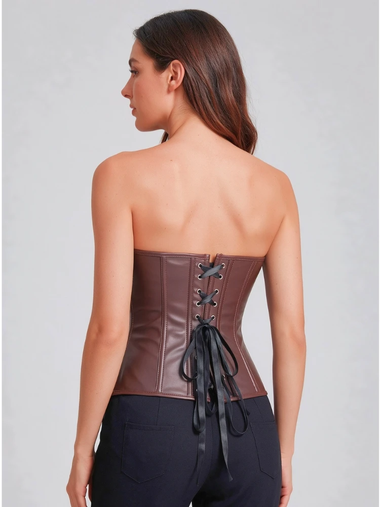 Damen-Korsett aus Kunstleder, Overbust-Schnitt, herzförmiger Ausschnitt, Reißverschluss vorne, Schnürung hinten, Taillenbetonung, Gothic, Halloween-Party, Club-Outfit. – Detail 17