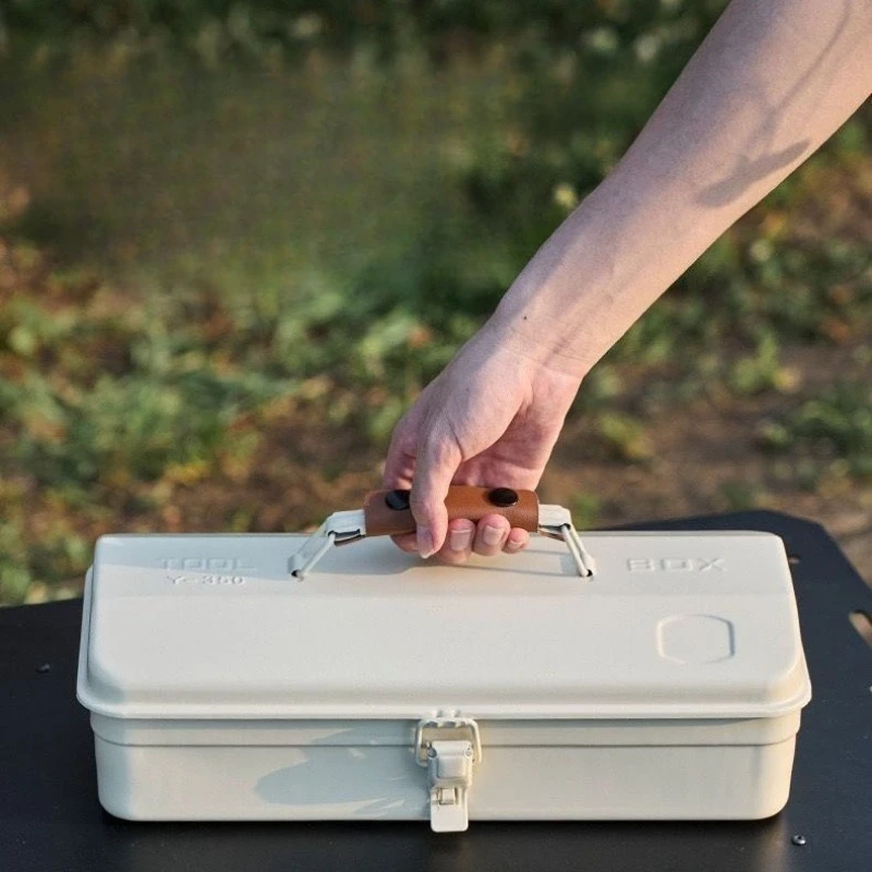 --Boîte De Rangement Portátil En Métal Avec Poignée En Cuir, Accessoire Multifuncional Pour Camping, Randonnée Et Voyage