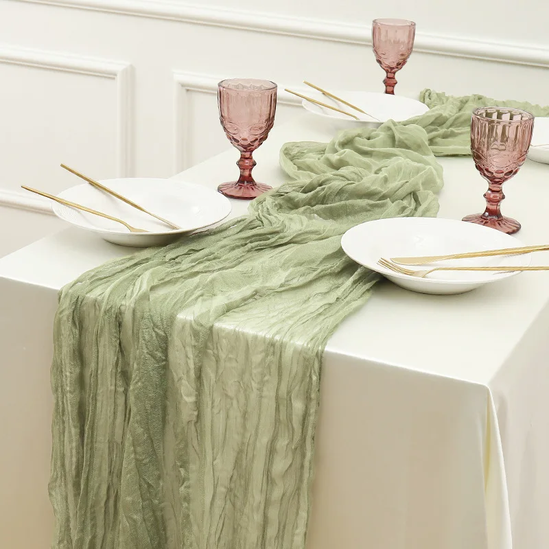 NEW 90x400 cm Knit Cloth Table Runner Wedding Birthday Party Banquet Decoration Gauze Fabric Voile Table Cloth Twist Table Cover