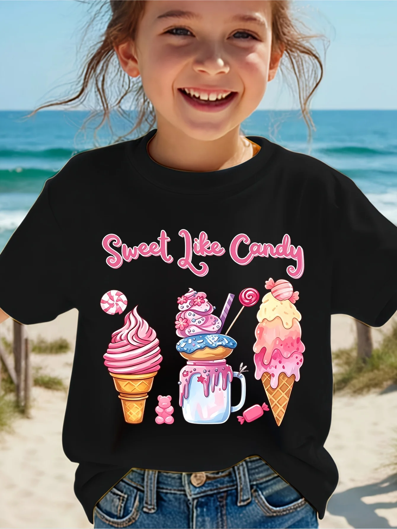 Parent Child Matching Tee Sweet Like Candy Ice Cream Graphic Short Sleeve Cotton T Shirt Girls Boys Kids Summer Casual Wear