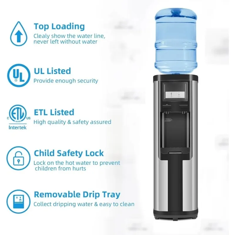 Clarfey Water Cooler Dispenser, 5 Gallon Top Loading Water Dispenser, 2 Temps (Hot & Cold), ETL Listed, Child Safety Lock