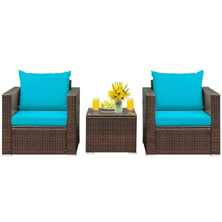 

3PCS Patio Outdoor Garden Conversation Furniture Rattan Sofa Set With Cushion
