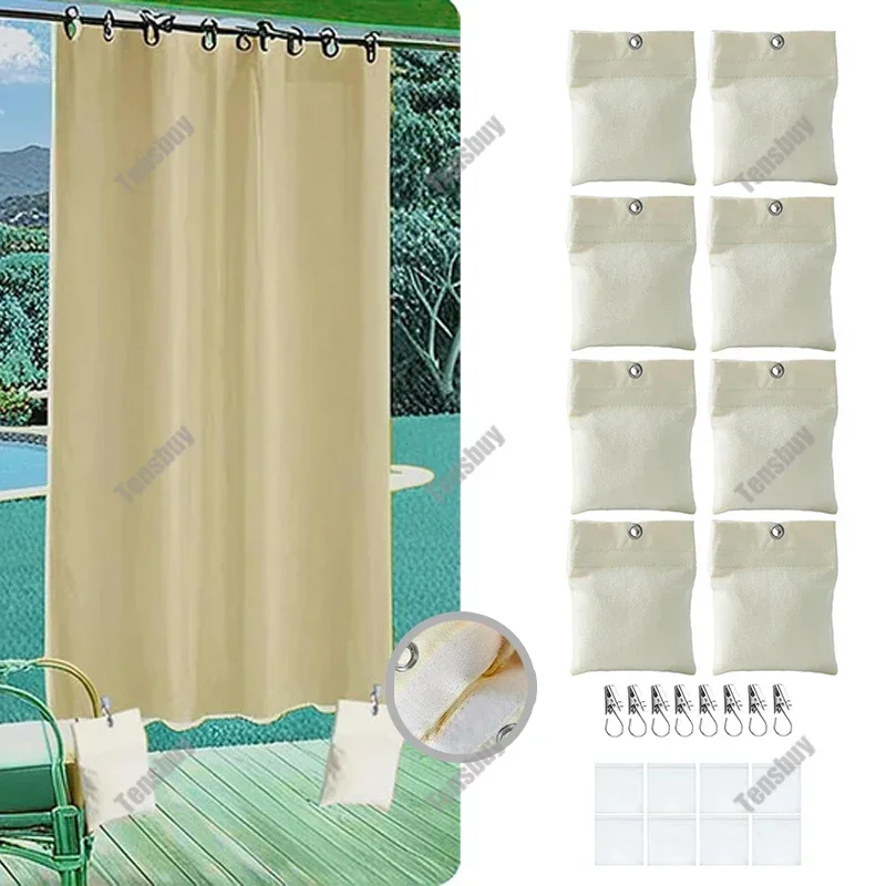 

8pcs Outdoor Curtain Sandbag Weighted Bags Canvas Balcony Drapery Weights Bottom Bags For Pergola Drapes Cabana Gazebo Garden