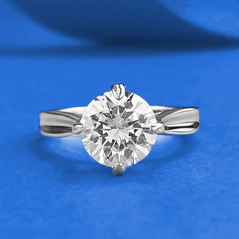 MINWEEN 8.0mm Round Lab White Diamond Ring S925 Sterling Silver 18K Gold Plated High Carbon Diamond Wedding Band Women