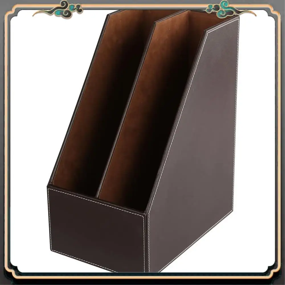 ASMA-PU Leather Desktop File Folder Organizer And Document File Stand Journals Magazine Holder Rack 2 Slots