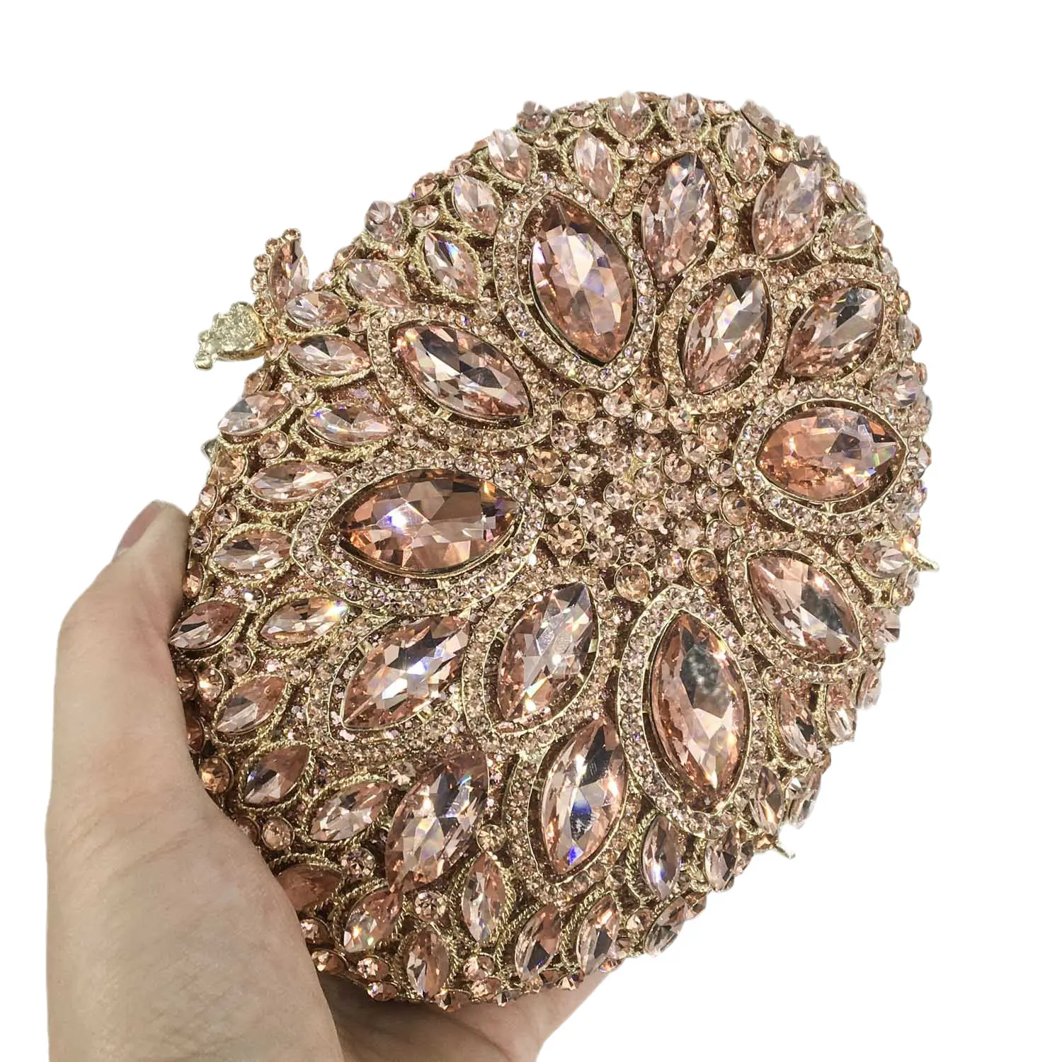 Boutique De FGG Champagne Rosegold Women Evening Clutch Bags Wedding Party Rhinestone Purses Bridal Handbags