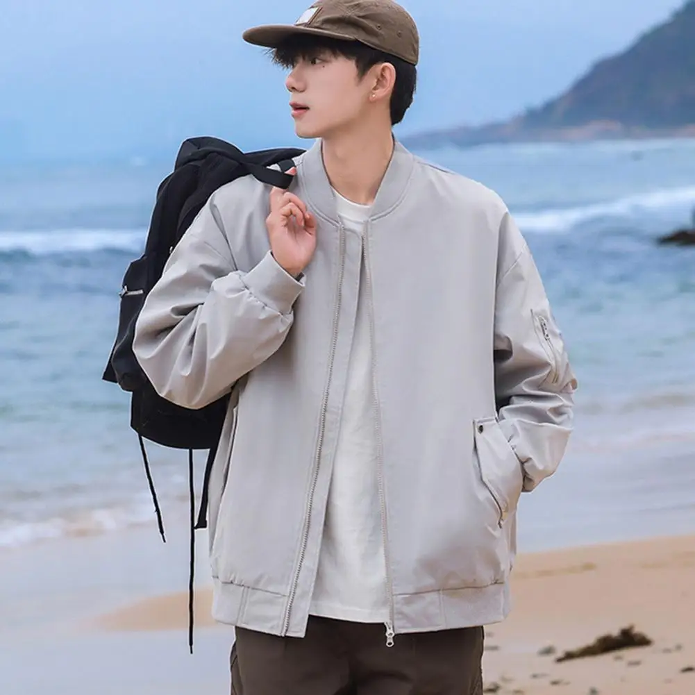 Solid Color Jacket Men's Lightweight Full Zip Baseball Jacket with Cartoon Design Waterproof Outdoor for Spring for Everyday