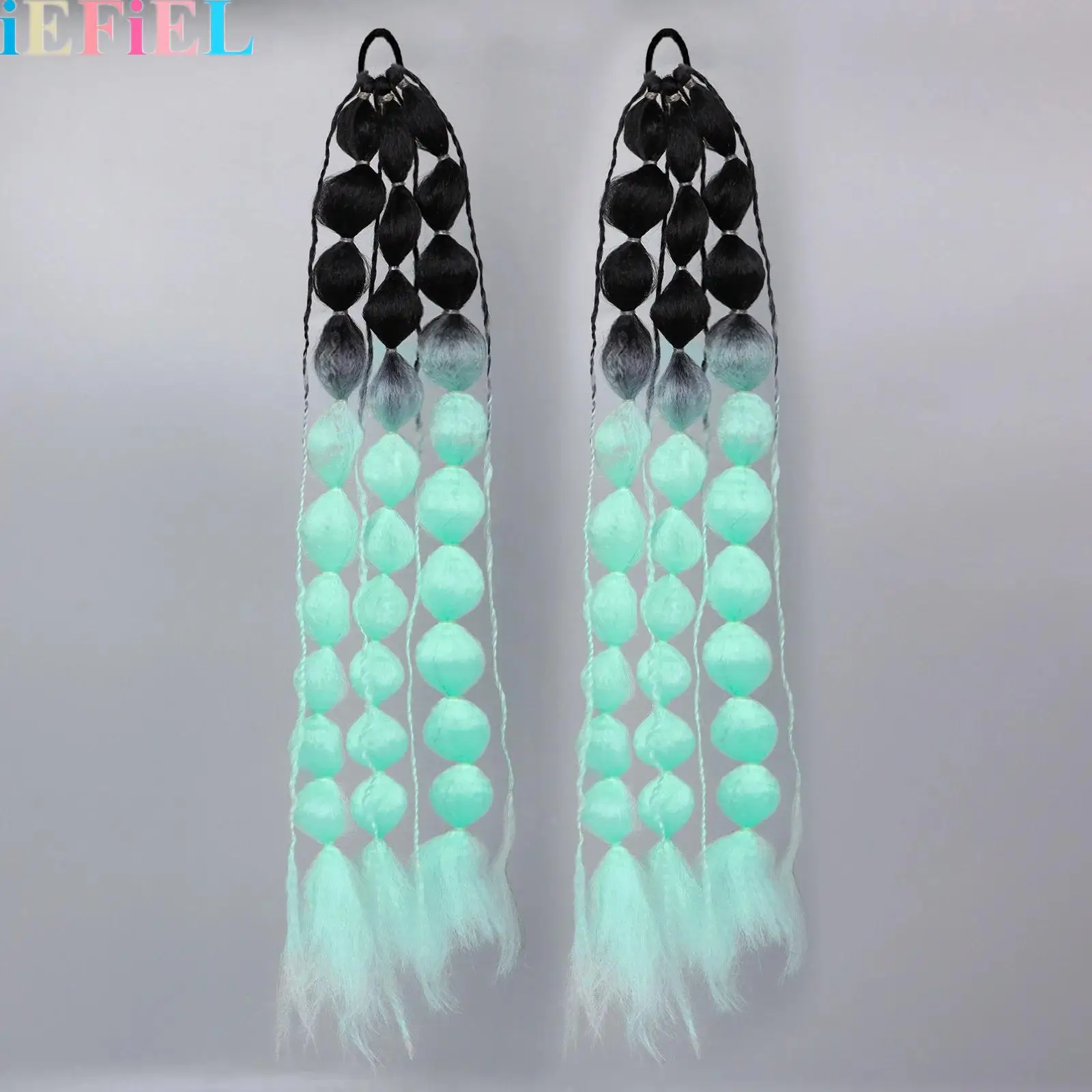 

2Pcs Bubble Ponytail Extension Gradient Colored Hair Extensions Wig with Hair Tie Dress Up Accessories for Girls Festival Rave