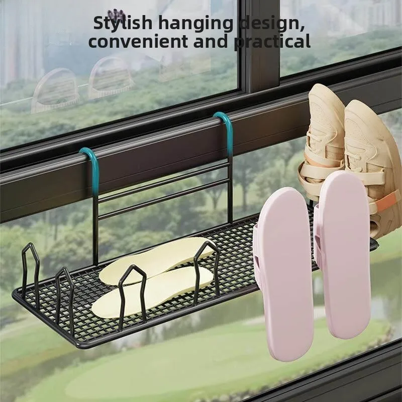 Balcony Anti-Theft Window Special Simple Shoe Drying Rack Fence Hook Sandal Drying Easy Storage Shoe Hanging  Device view 2