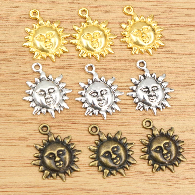 15 sztuk 21x17mm Antique Silver Plated złoty brąz kwiat słońce ręcznie robiony wisiorek DIY biżuteria ustalenia dla bransoletka naszyjnik