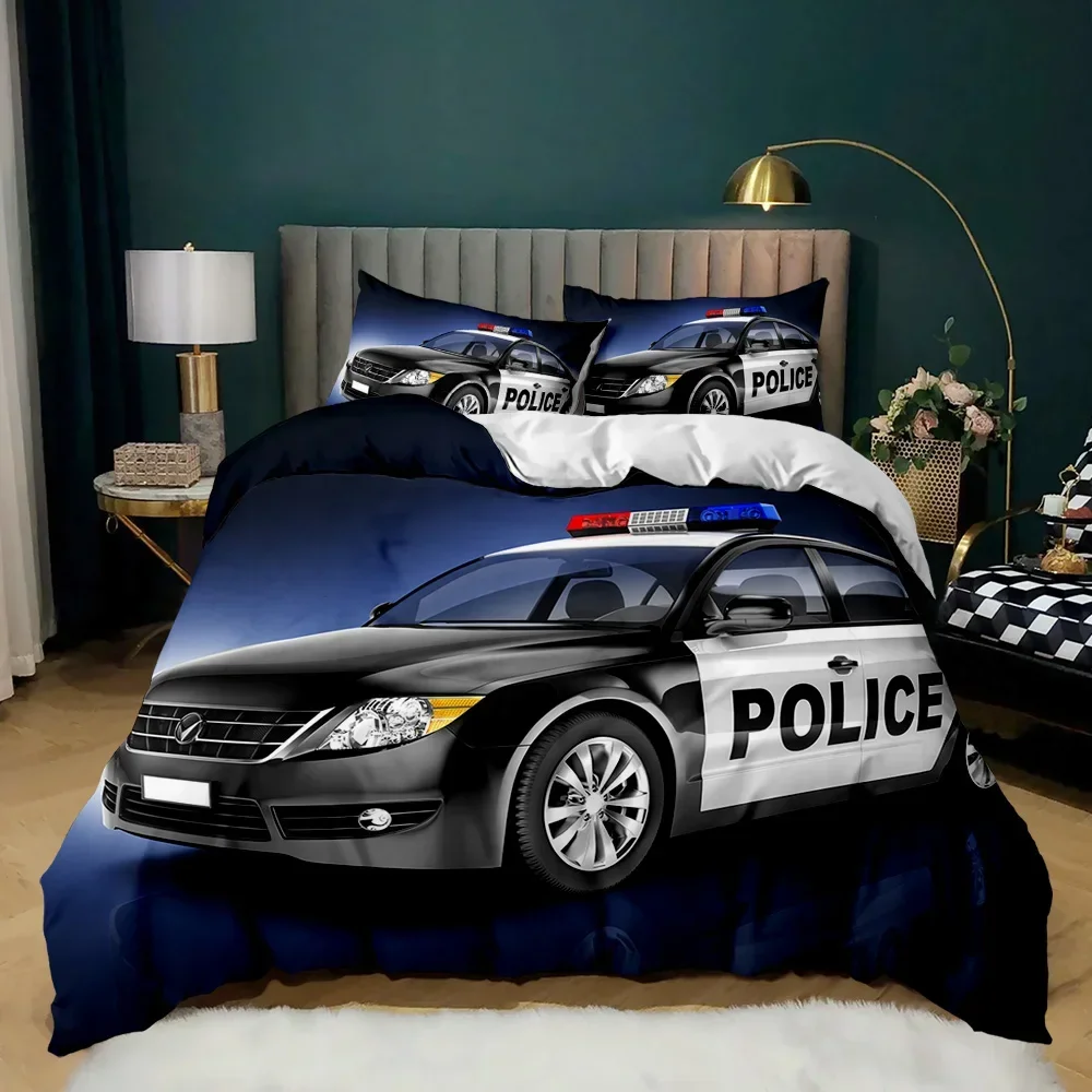 

Black Policeman Car Cartoon Vehicle Comfortable Duvet Cover Pillowcase Bedding Set Children Bedroom Decoration Home Textile