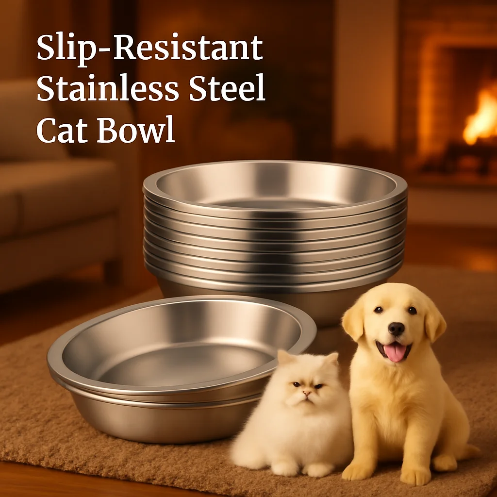 Conjunto de tigela para gatos de aço inoxidável antiderrapante – design amplo de baixo perfil para gatinhos e animais de estimação pequenos Estação de alimentação com base anti-ponta