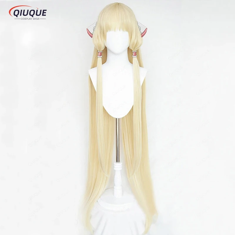 2 Stijlen Anime Chobits Chi Cosplay Pruik 120Cm/130Cm Licht Gouden Rechte Hittebestendige Synthetische Haarvezel Pruik + Pruik Pruik