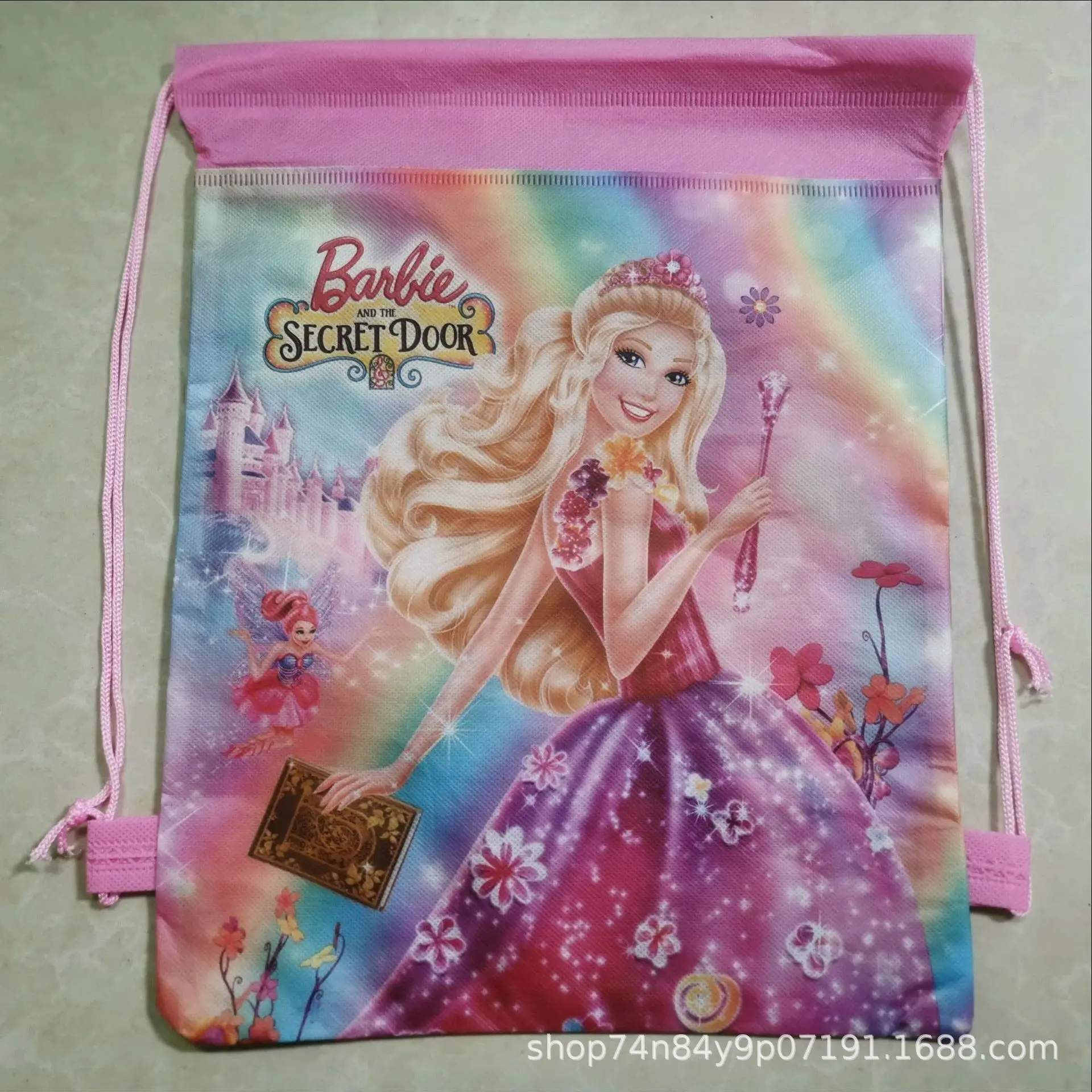 Kawaii Pink Barbie zaino tasca con coulisse Anime decorazioni per feste di compleanno borsa con coulisse forniture per Baby Shower regali