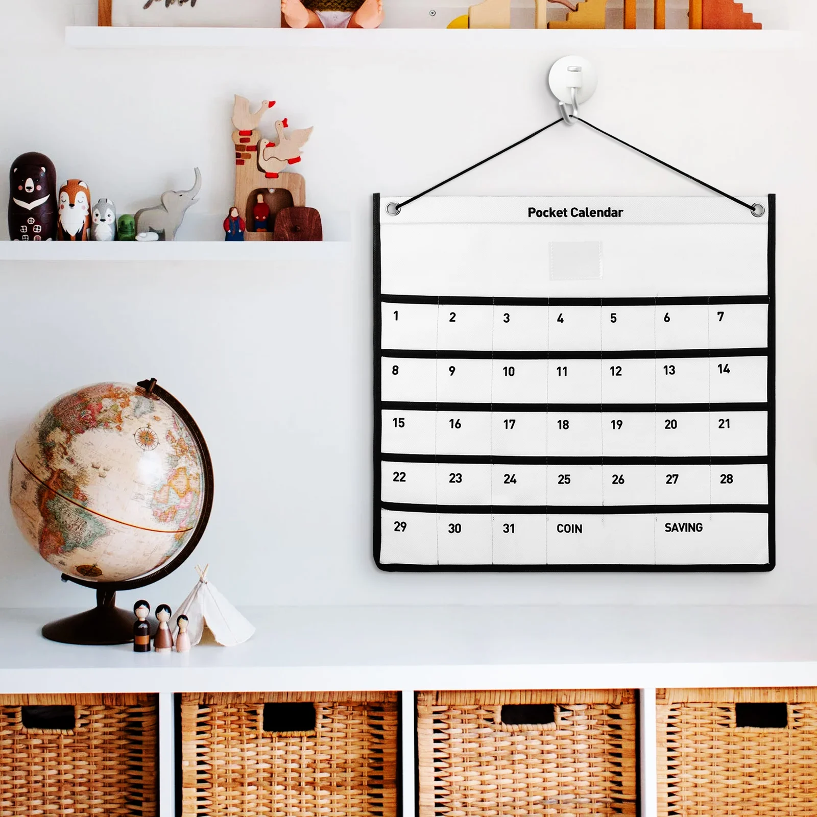 

White Non-woven Fabric Wall Calendar Storage Bag Date Printed Suitable Size Medications Point Cards Entryway Kitchen Bathroom