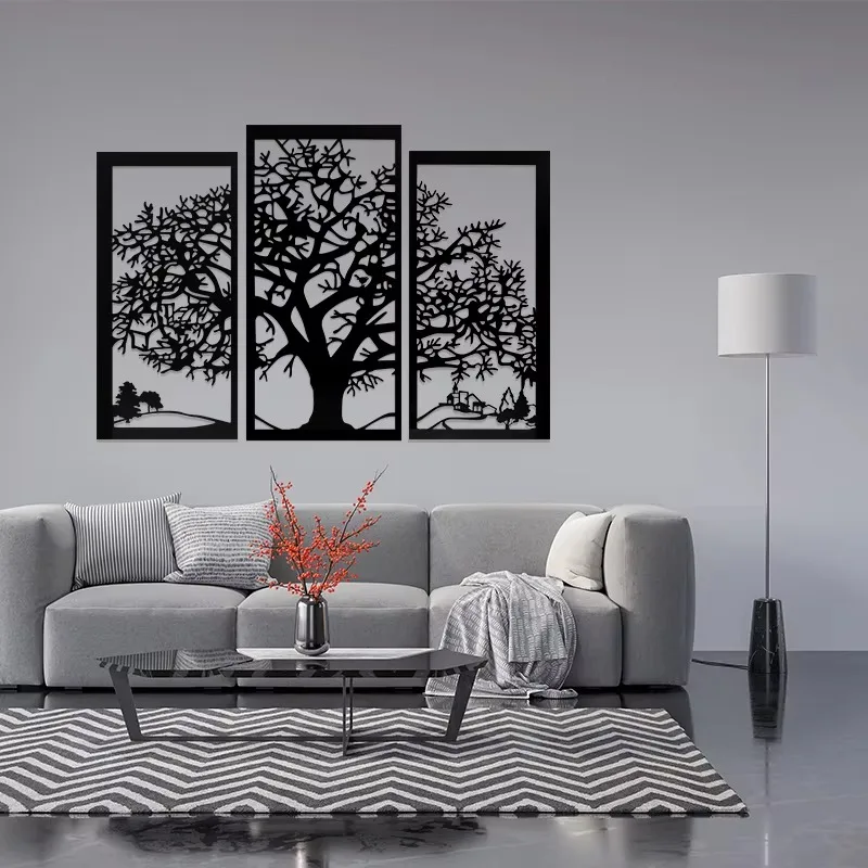 Custom Large Metal Wall Art Decor Black Tree of Life Silhouette Sculpture ,Metal Ornament Hanging Sign for Living room