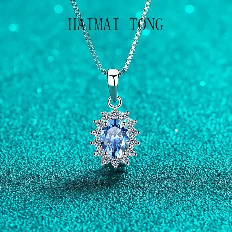 

Колье HAIMAITONG PT950 из платины с муассанитом и бриллиантами на цепочке-бокс для женщин, с подвеской-серьгой из голубого морганита.