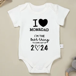 Confortável bodysuits de algodão macio bebé menino e menina, roupa infantil, material recém-nascido, verão, eu amo mãe e pai, alta qualidade, 1 pc