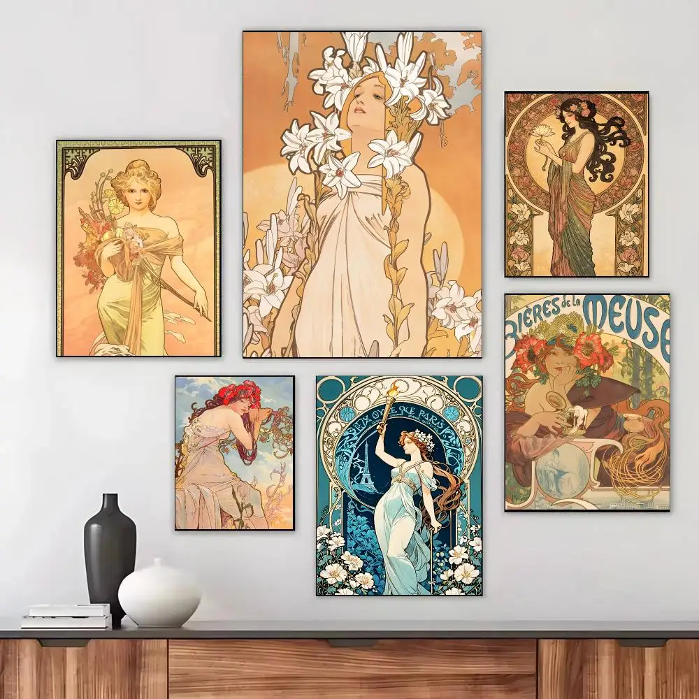Alphonse Mucha Art Poster Moisture-proof Self-adhesive Decor Living Room Bedroom Party Bar Fade-resistant