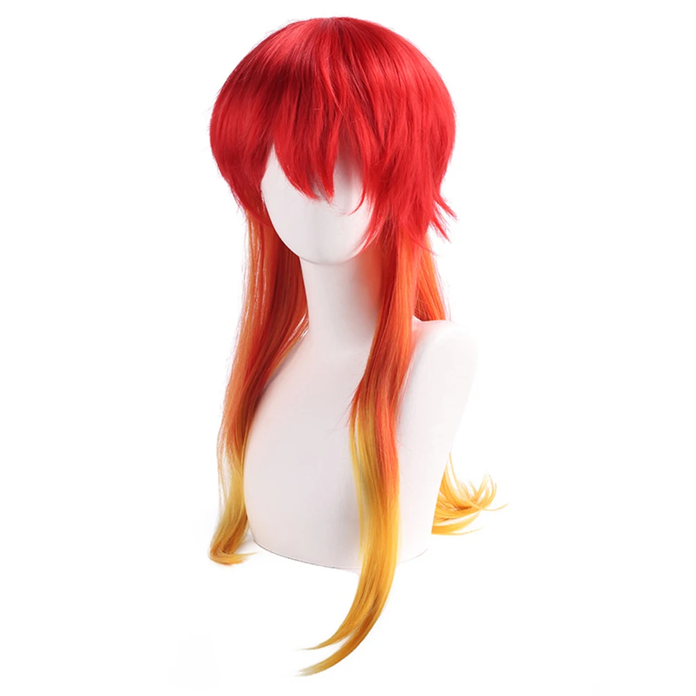 Długa prosta Ombre czerwona żółta peruka syntetyczna głowa Mullet Anime Cosplay żaroodporna puszysta peruka na codzienną imprezę