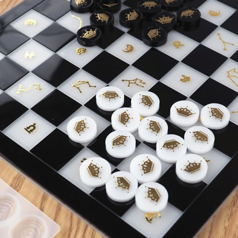 Diy Chess And Checkers Silicone Making Mold Mirror Epoxy Resin Chessboard And Chess Piece Making Tools