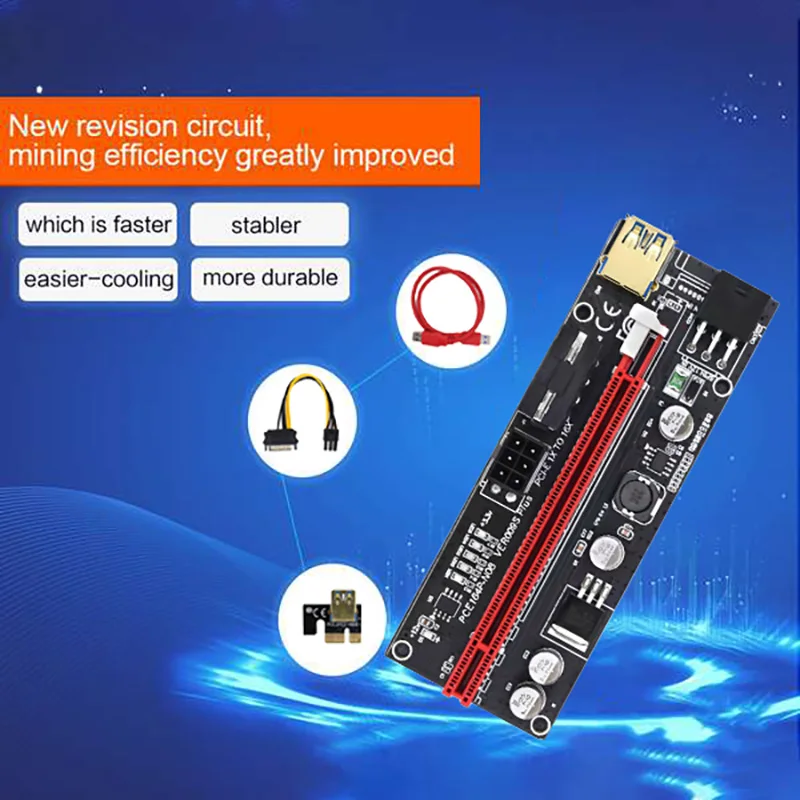 

PCIE Riser 1X To 16X Graphics Extension Card For GPU Mining Powered Riser Adapter Card VER009S 60Cm USB 3.0 Cable