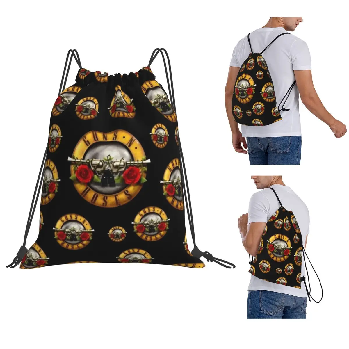 Guns N Roses Backpacks Multi-function Drawstring Bags Storage Bag Book Bags for Travel School