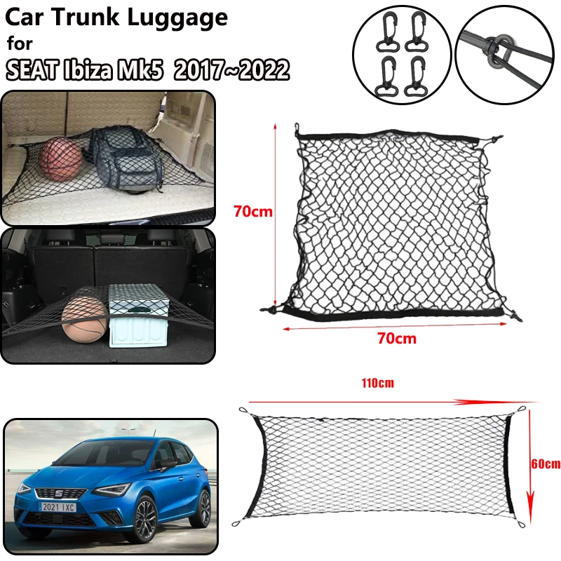 Car Trunk Net For SEAT Ibiza Mk5 Accessories 2017~2023 6F KJ1 Back Rear Trunk Organizer Elastic Luggage Bag Auto Holder Pocket