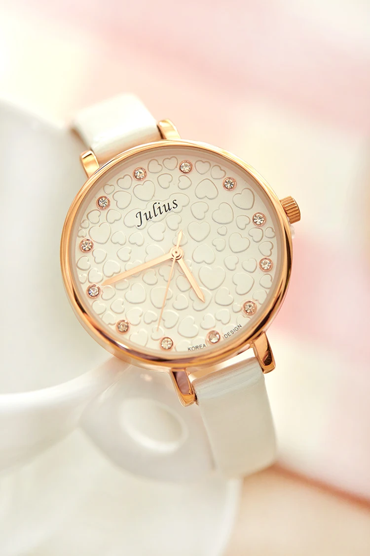 SALE Old Type Julius Lady Women\'s Wrist Watch Elegant Rhinestone Heart Fashion Hours Dress Bracelet Leather Girl Gift No Box