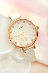 SALE Old Type Julius Lady Women's Wrist Watch Elegant Rhinestone Heart Fashion Hours Dress Bracelet Leather Girl Gift No Box