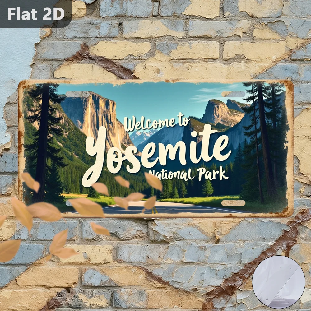 2D Flach - 1 Stück 30,48cm x 14,99cm Vintage Aluminium 2D Flache Wandkunst Plakette, Yosemite Nationalpark Landschaftsdekoration, Retro Heimdeko