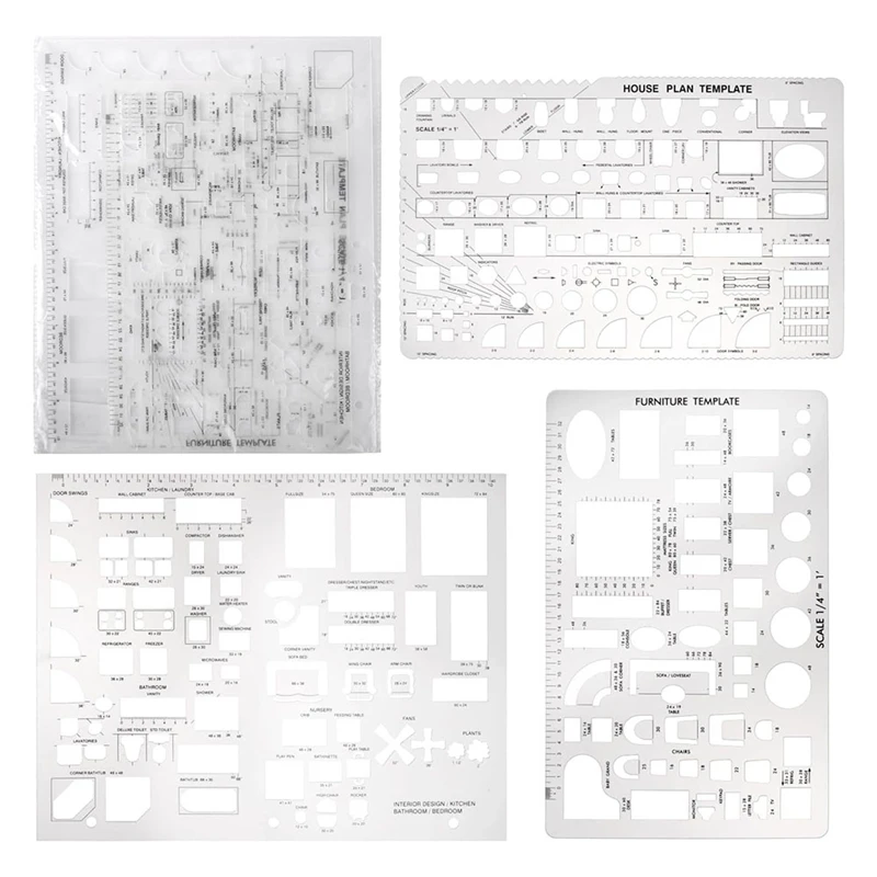 Abmr-建築用の製図ツールと定規の形状、3個セット、住宅計画、家具、キッチン、建物、インテリアデザイン