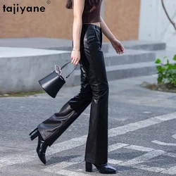 Tajiyane Women's Leather Pants Autumn Winter High Waist Genuine Sheepskin Pants OL Trousers Micro Flared Casual Leather Pants