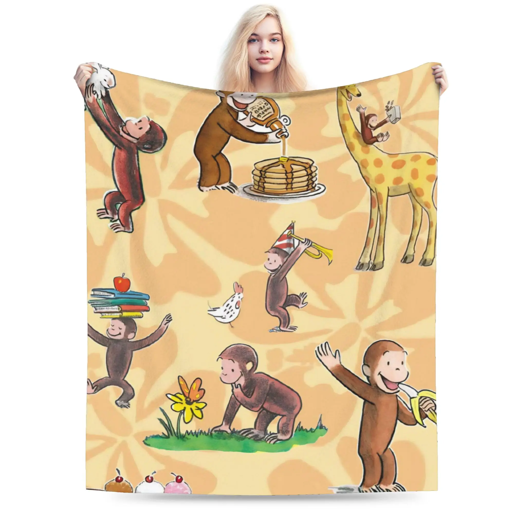 Curious George African Monkey  Blanket Multi-size Cozy and Lightweight  Throw Blankets for Couch Sofa and Bed