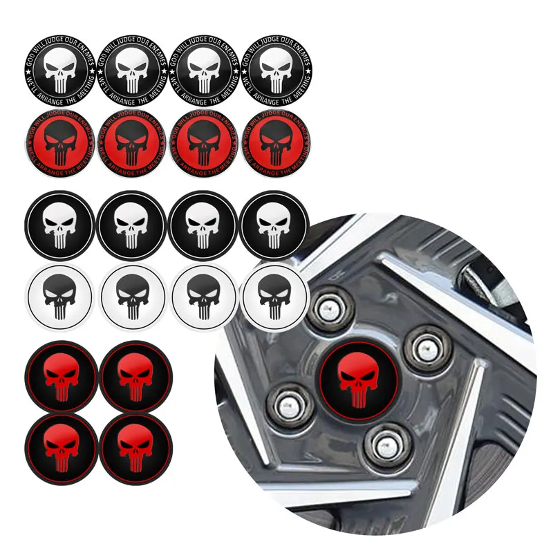 Universal 4Pcs 56mm Car Wheel Center Hub Caps Emblem Skull Logo Aluminum Tire Hub Cover Stickers Car Styling Accessories