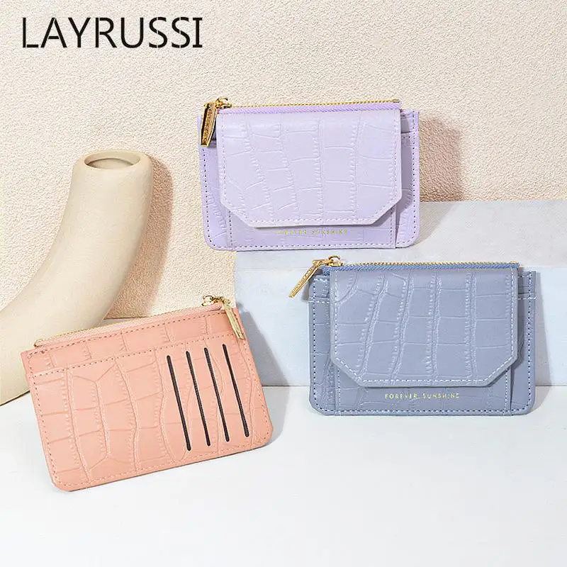 

LAYRUSSI Minimalist Creative Multi Card Wallet Wholesale Zipper PU Leather Wallet Female PU Multi Functional Mini Card Purses