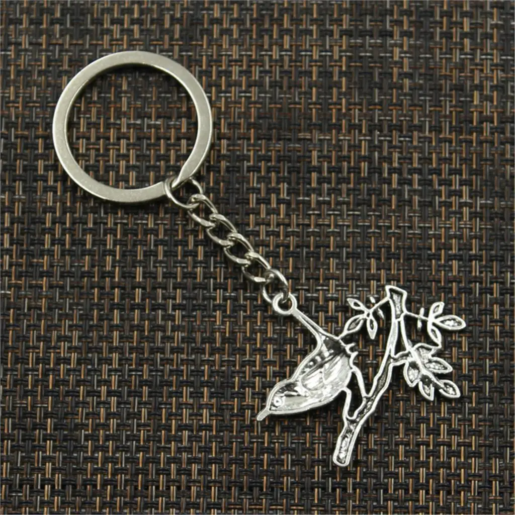 New Keychain 35x42mm Bird Standing Branch Pendants DIY Men Car Key Chain Ring Holder Keyring Souvenir Jewelry Gift