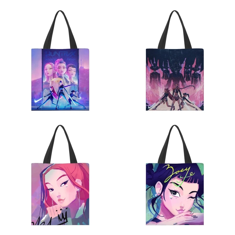 KPop デーモンハンターズアニメ周辺キャンバスバッグファッショナブルなショッピングハンドバッグかわいい弁当バッグ子供のおもちゃ漫画誕生日ギフト