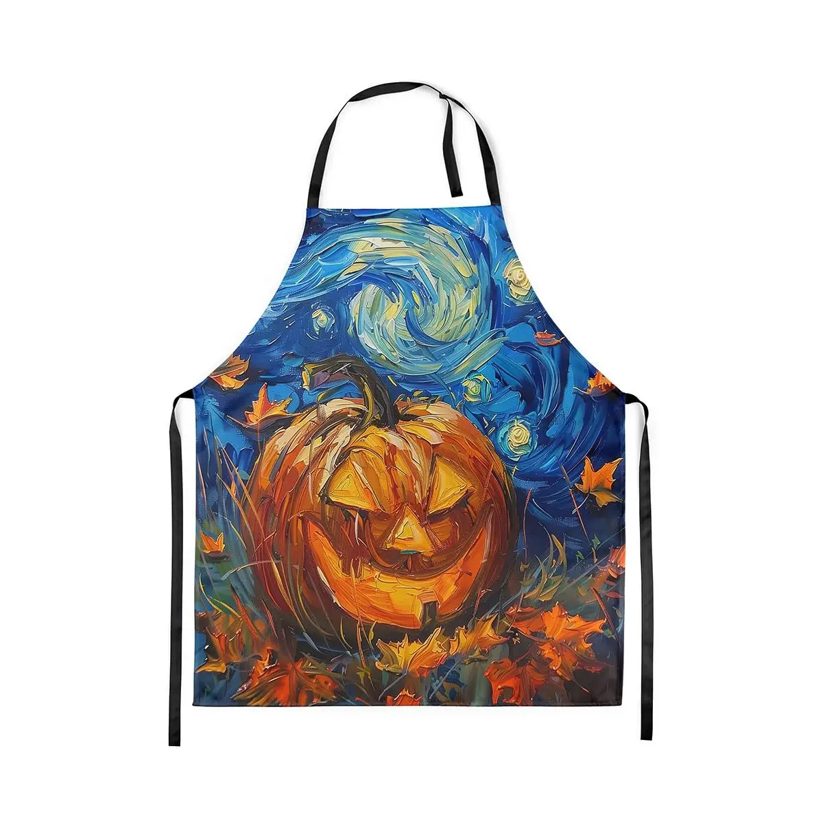 

Pumpkin Kitchen Apron Orange Maple Leaves Blue Sky Waterproof Apron for Adults Hand Drawn Style Graffiti Apron