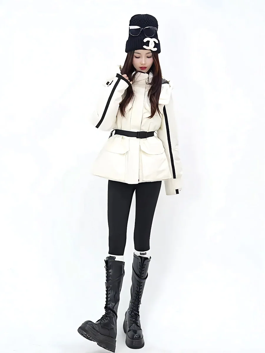 Abrigo de invierno Jaet de plumón blanco Thiened para mujer Calor Extremo Resistente al frío Casual Sle Cierre de cremallera Con capucha Long Sl...